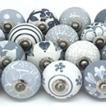 10 Knobs Grey & White Hand Painted Ceramic Knobs Cabinet Drawer Pull by Karmkara