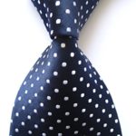 Best Collection® New Classic Polka Dot Dark Blue White 100% Jacquard Woven Silk Men’s Tie Necktie