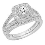 1.00 Carat (ctw) 10K Gold Round Diamond Split Shank Halo Engagement Ring Set 1 CT