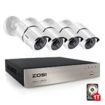 ZOSI 4CH FULL TRUE 1080P Video Security DVR 4X 1080P HD Outdoor Weatherproof Surveillance Camera System 1TB HDD White(100ft night vision, Motion Alert, Smartphone& PC Easy Remote Access)