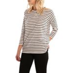 Paymenow Women Fashion Long Sleeve Striped Splice Tops Shirt T Shirt Blouse (L, White)