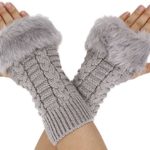 Simplicity Women’s Winter Faux Fur Knit Fingerless Hand Warmer Mitten Gloves