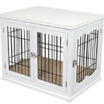 Internet’s Best Decorative Dog Kennel with Pet Bed | Double Door | Wooden Wire Dog House | Large Indoor Pet Crate Side Table | White