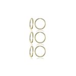 14K Gold Tiny Small Endless 10mm Thin Round Lightweight Unisex Hoop Earrings, Set of 3 Pairs