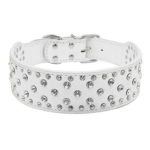 Didog Sparkly Rhinestone Wide Dog Collar -Soft PU Leather Royal Look – White S Size – Fit for Medium Breeds