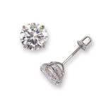 14k White Gold Solitaire Round Cubic Zirconia CZ Stud Screw-back Earrings (2mm-7mm)