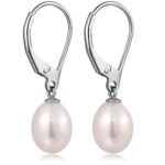 Sterling Silver White Pearl Earrings,White Dangle Pearl Earrings,Freshwater Culture Tear Drop Pearl Earrings 8mm Pearl Drop Earrings,Vintage Pearl Dangle Earrings For Women,Girls