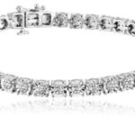 Sterling Silver White Round Diamond Miracle Plated Bracelets (1/4cttw, I-JColor, I3 Clarity), 7″