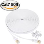 Jadaol Cat 7 Ethernet Cable 50 ft White – Flat Internet Cable –Shielded (STP) Computer Cable With Snagless Rj45 Connectors – 50 feet White (15 Meters)
