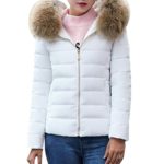 Han Shi Warm Coat, Fashion Women Winter Casual Hooded Thicker Slim Down Jacket Short Overcoat (L, White)
