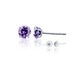 14K White Gold 4.00mm Round Stud Earring