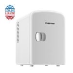 Chefman Portable Compact Personal Fridge Cools & Heats, 4 Liter Capacity Chills Six 12 oz Cans, 100% Freon-Free & Eco Friendly, Includes Plugs for Home Outlet & 12V Car Charger -RJ48-White