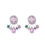 Sterling Silver Post Front Back Paved Cubic Zirconia Stud and Ear Jacket Earrings Set For Women