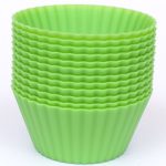 Silicone Cupcake Liners – Set Of 12 Premium Reusable Green Muffin Baking-Cups In Container.