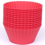 Silicone Cupcake Liners – Set Of 12 Premium Reusable Red BPA-Free Muffin Baking-Cups In Storage Container.