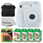 Fujifilm instax mini 9 Instant Film Camera (Smokey White) + Fujifilm Instax Mini Twin Pack Instant Film (80 Shots) + Camera Case + AA Batteries + Accessory Bundle – International Version (No Warranty)