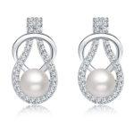 Silver Crystal Diamond Accent Pearl Round Circle Fashion Earrings Studs Drop Set for Women, with a Gift Box, White
