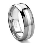8MM Tungsten Carbide 14K White Gold Inlay Wedding Band Ring Size 5-14