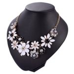 Yuhuan Flower Chunky Statement Necklace Rhinestone Costume Jewelry for Women