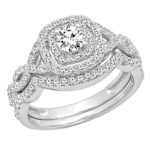 DazzlingRock Collection 1.00 Carat (ctw) 14K Gold White Diamond Swirl Bridal Halo Engagement Ring Set 1 CT