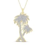 White Diamond Accent 14kt Gold Plated Brass Palm Tree Pendant
