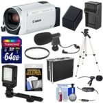 Canon Vixia HF R800 1080p HD Video Camera Camcorder (White) with 64GB Card + Battery & Charger + Hard Case + Tripod + LED Light + 2 Microphones Kit