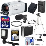 Canon Vixia HF R800 1080p HD Video Camera Camcorder (White) with 64GB Card + Battery & Charger + Hard Case + Tripod + LED Light + 2 Microphones Kit
