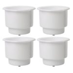 (Set of 4) Amarine-made Recessed Drop in Plastic Cup Drink Can Holder with Drain for Boat Car Marine Rv (White)