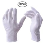 White Gloves, Zealor 12 Pairs Soft Cotton Gloves, Coin Jewelry Silver Inspection Gloves, Stretchable Lining Glove, Medium Size