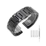 Ceramic Links Watch Band with Quick Release Pins 20mm/22mm Butterfly Buckle Deployment Clasp Press Button Strap Bracelet Smart Watch Wristband, White or Black