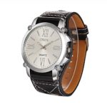 Fashion Military Gents Watch Big Dial Roman Numerals Wide Cuff Watch Leather Strap Analogue Quartz Wrist Watches for Men