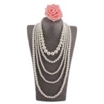 GRACE JUN Multilayer Strand Chain White Faux Pearls Flapper Beads Cluster Long Choker Necklace