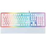 ROSEWILL Gaming White Keyboard, RGB LED Backlit Wired Membrane Mechanical Feel Keyboard with Removable Keycaps and Wrist Rest