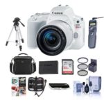 Canon EOS Rebel SL2 DSLR with EF-S 18-55mm f/4-5.6 IS STM Lens – White – Bundle w/32GB SDHC Card, Camera Case, Spare Battery, Filter Kit, Tripod, Remote Release, Software Package, And More