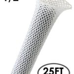 1/2″ PET Expandable Braided Sleeving – 25Ft (White)