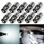 AUTOGINE 10pcs Super Bright Error Free 194 168 175 2825 W5W T10 912 LED Bulbs Xenon White 3030 Chipset for Car Interior Dome Map Door Courtesy Trunk License Plate Lights