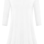 JollieLovin Womens 3/4 Sleeve Loose Fit Swing Tunic Tops Basic T Shirt (White, 1X)
