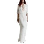 Jushye Clearance Women’s Long Dress, Ladies Casual Long Sleeve V-Neck Solid Long Maxi Dress Sundress (White, M)