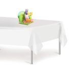 White 12 Pack Premium Disposable Plastic Tablecloth 54 Inch. x 108 Inch. Rectangle Table Cover By Dluxware