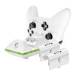 Sliq Xbox One/One X/One S Controller Charger Station and Battery Pack – Fits Two Wireless Game Pads, Includes 2 Rechargeable Batteries – Also Compatible with Elite and PC Versions (White)