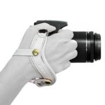 Megagear MG899 Genuine Leather Wrist Strap Comfort Padding, Enhanced Hand Grip Stability and Security for All Cameras (SLR/DSLR) One Size Fits All, White