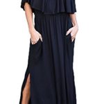 MIDOSOO Womens Side Slit Off Shoulder Ruffled Long Maxi Dress Pockets