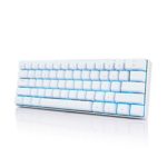 Royal Kludge RK61 61 Keys Wired/ Wireless Bluetooth 3.0 Multi-Device Yellow LED Backlit Mechanical Gaming/Office Keyboard for iOS, Android, Windows with Rechargeable Battery, Blue Switch –White