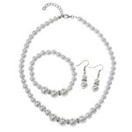 Femtindo Faux Pearl Crystal Choker Necklace Earring Bracelet Jewelry Set (White)