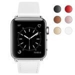For Apple Watch Band, COVERY 38MM iWatch Band Genuine Leather Strap Stainless Metal Buckle for Apple Watch Series 3,Series 2, Series 1, Sport & Edition- White