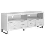 Monarch Specialties I 2518, TV Console with 4 Drawers, White, 60″ L