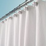 mDesign Hotel Quality Polyester/Cotton Blend Fabric Shower Curtain, Rustproof Metal Grommets – Waffle Weave for Bathroom Showers and Bathtubs – 72″ x 72″, White
