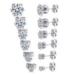 MDFUN 18K White Gold Plated Round Clear Cubic Zirconia Stud Earring Pack of 6 Pairs (6 Pairs)