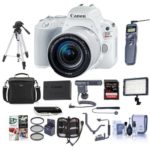 Canon EOS Rebel SL2 DSLR with EF-S 18-55mm f/4-5.6 IS STM Lens White – Bundle w/64GB SDXC Card, Camera Case, Video Light, Shotgun Mic, Spare Battery, Tripod, Shutter Release, Software Package, More