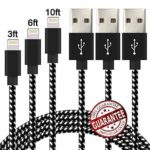 Zcen 3Pack 3Ft 6Ft 10Ft Nylon Braided 8 Pin Cable Charger Cord Compatible with Phone X, 8,7,6,5 – Black White